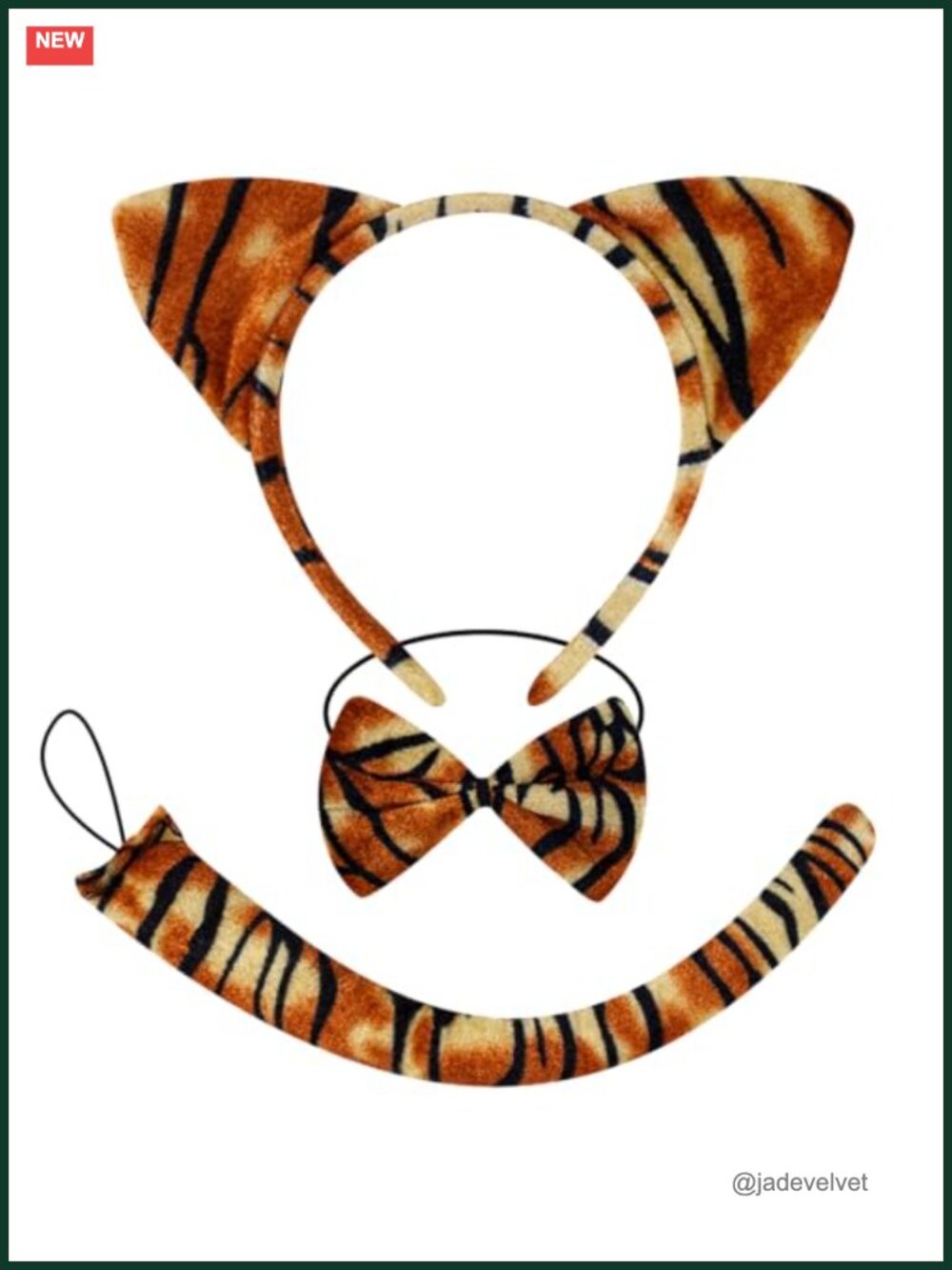 Tiger Ears and Tail Set Halloween Costume Headband Bow Tie Cosplay